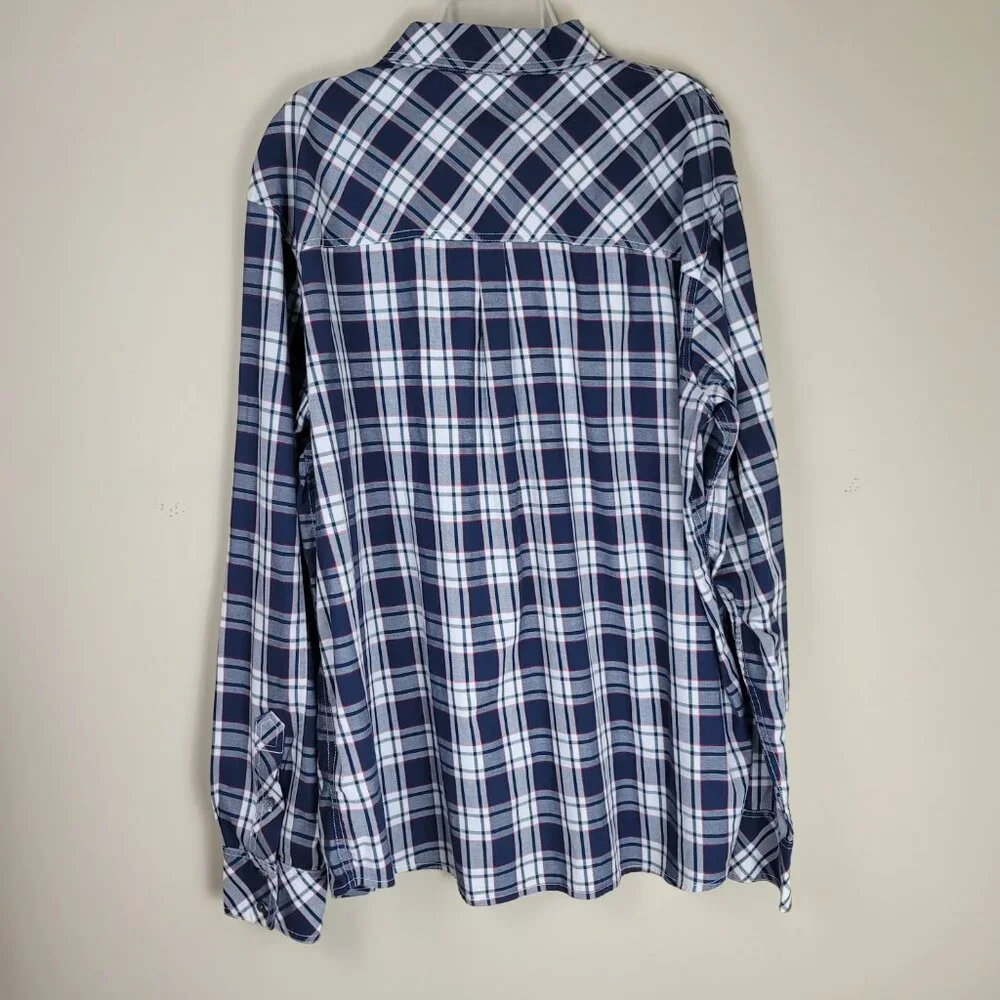 True Religion Plaid Western Shirt 3XL Blue Button Down Logo Pockets